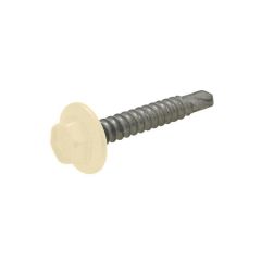 10g (4.80mm) x 25mm Full Thread Classic Cream Hex Flange (5/16") Coarse Metal Self Drilling Cladding Screw Galvanised