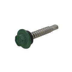 10g (4.80mm) x 25mm Full Thread NEO Cottage Green Hex Flange (5/16") Coarse Metal Self Drilling Cladding Screw Galvanised