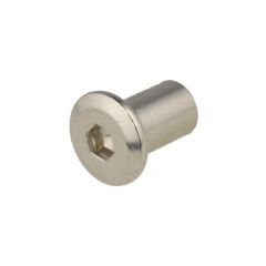 M6 x 12mm (L) x 7.75mm (D) Metric Coarse Nickel Plated Flat Head Socket (4mm Key) JCB Barrel Connector Nuts
