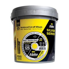 Bucket of 100 - 125mm x 1mm Alpha Silver Series Cutting Discs for Metal & Stainless Steel with Free Markers