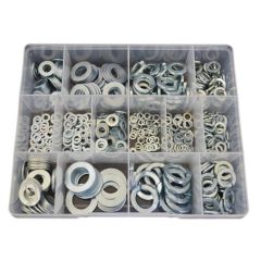 560 Piece M4 M5 M6 M8 M10 M12 M16 Flat + Spring Washer Zinc Assortment Grab Kit24