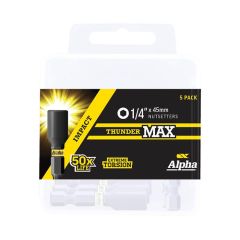 1/4" x 45mm Alpha ThunderMAX Impact Nutsetter Power Driver Bit - 5 Pack Handipak NS1445SMH